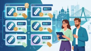 Современная иллюстрация с медицинскими тестами и лабораторным оборудованием для рейтинга бюджетных лабораторий Воронежа
